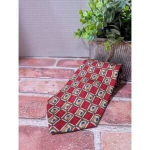 Kenneth Cole New York Silk Neck Tie Necktie Made USA Red Blue Copper Geometric